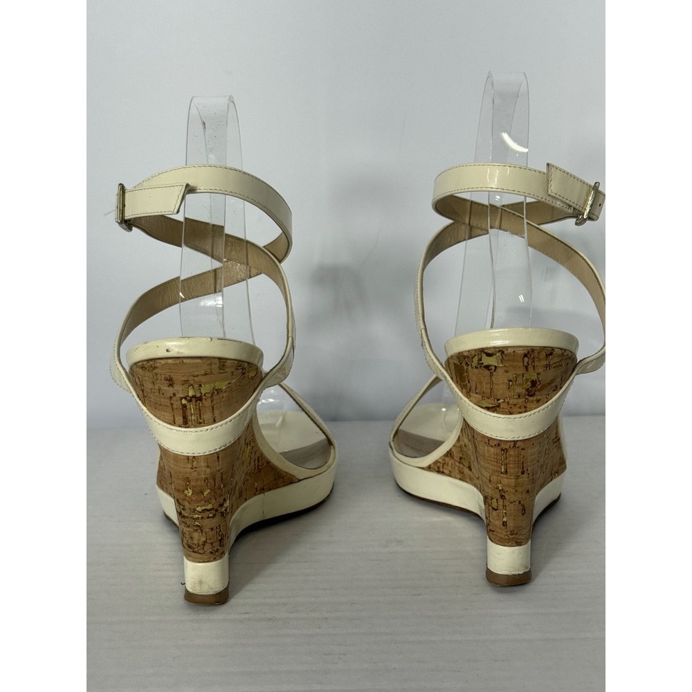 Jimmy Choo‎ London Wedge Sandals Women's Size 7 Cream Open Toe Ankle Strap - Picture 5 of 7
